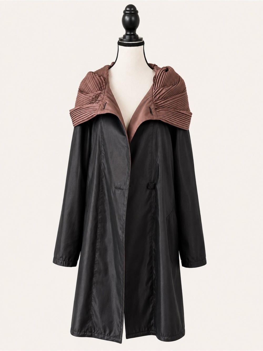 Reversible Lightweight Coat Convertible Hood Collar Black & Bronze Brown L